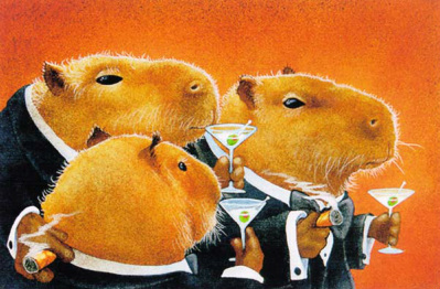 Capybaras drinking martinis